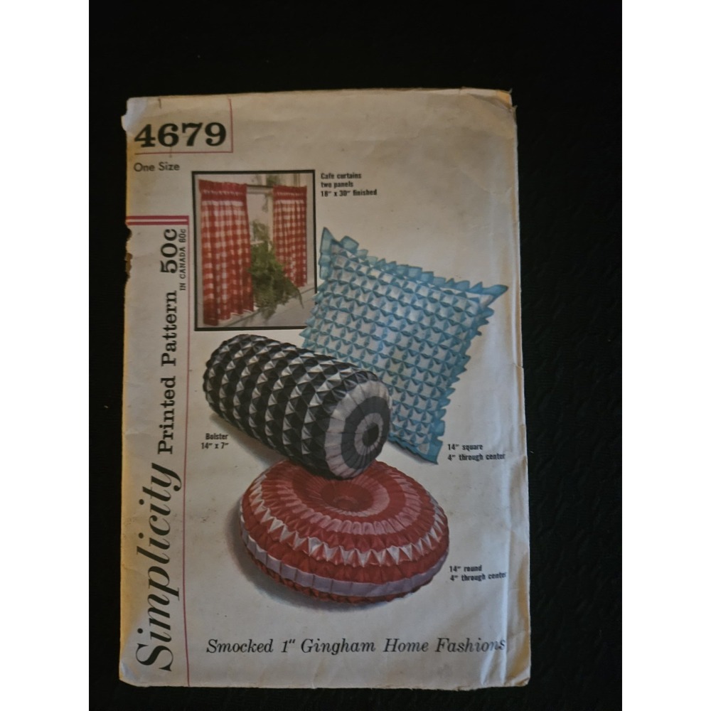 Simplicity 4679 Smocked Gingham Pillows, Bolster Pillow & Cafe Curtains COMPLETE